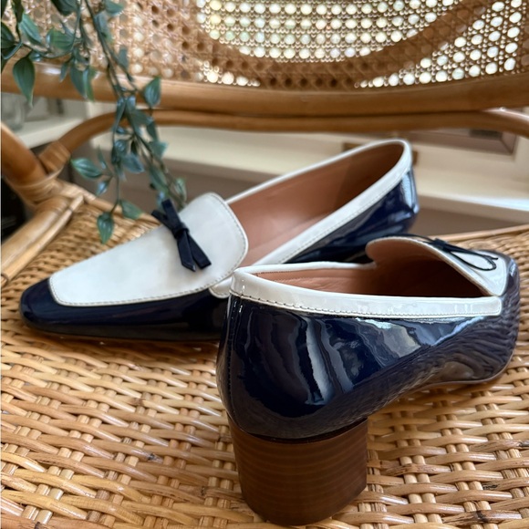 J. Crew Navy and White Patent Leather Loafers with Bow - Picture 5 of 6